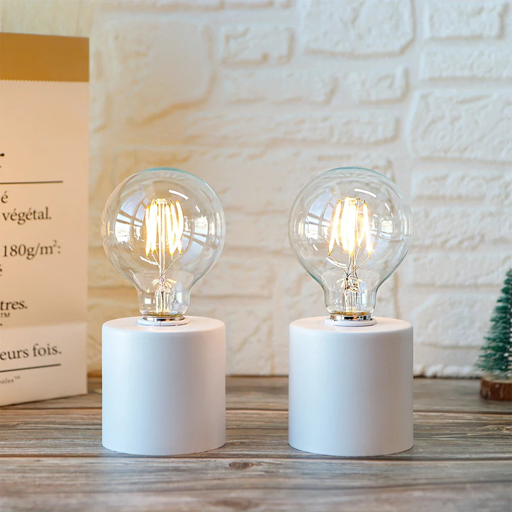 Set of 2 7"Tall White Table Lamp Battery Powered(White)-0