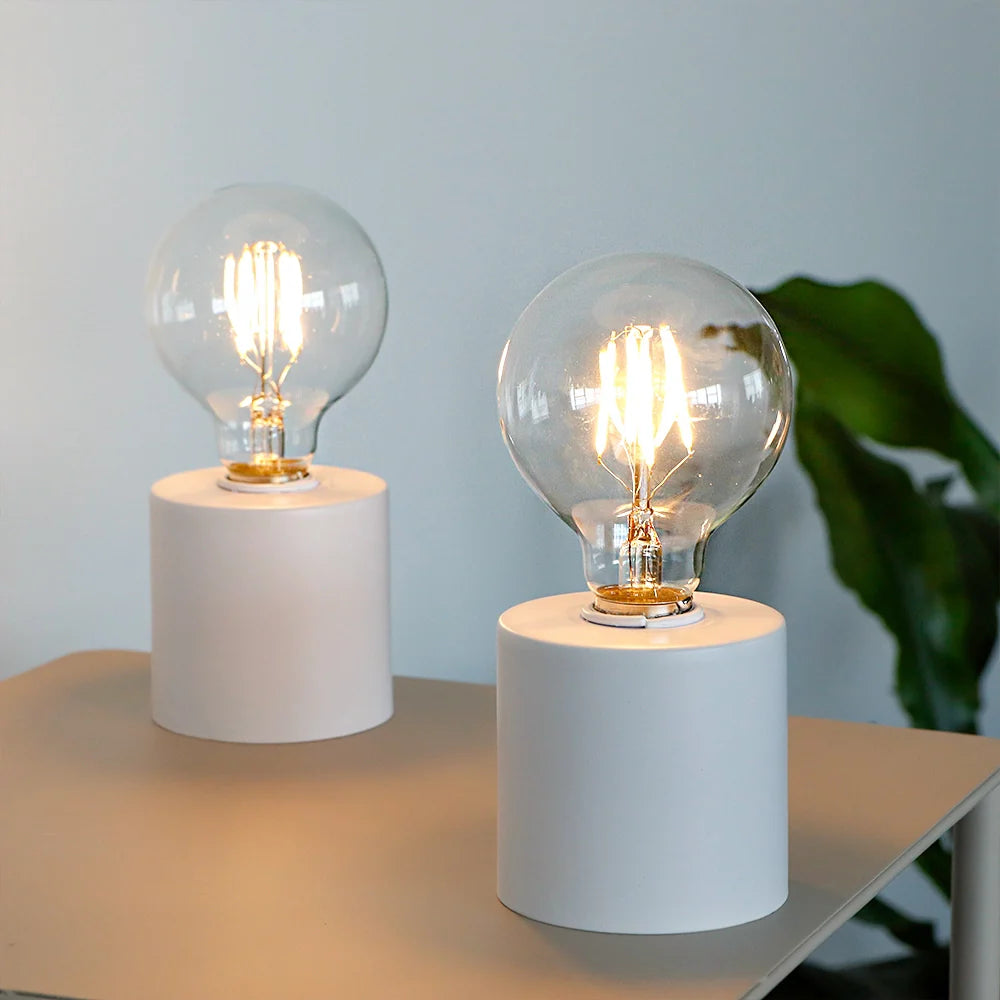 Set of 2 7"Tall White Table Lamp Battery Powered(White)-1