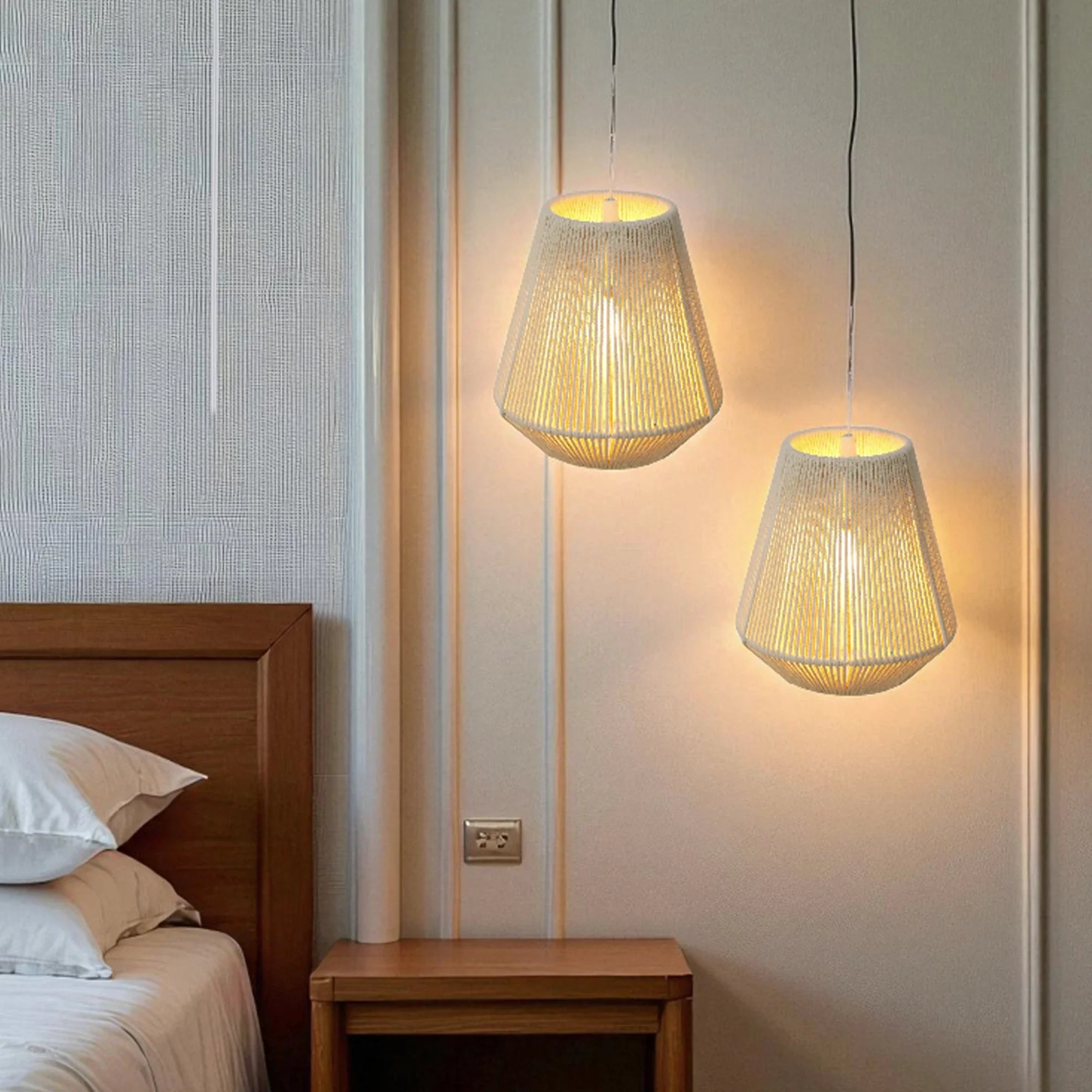 8" H Woven Hemp Rope Battery Powered Hanging Lamp-1