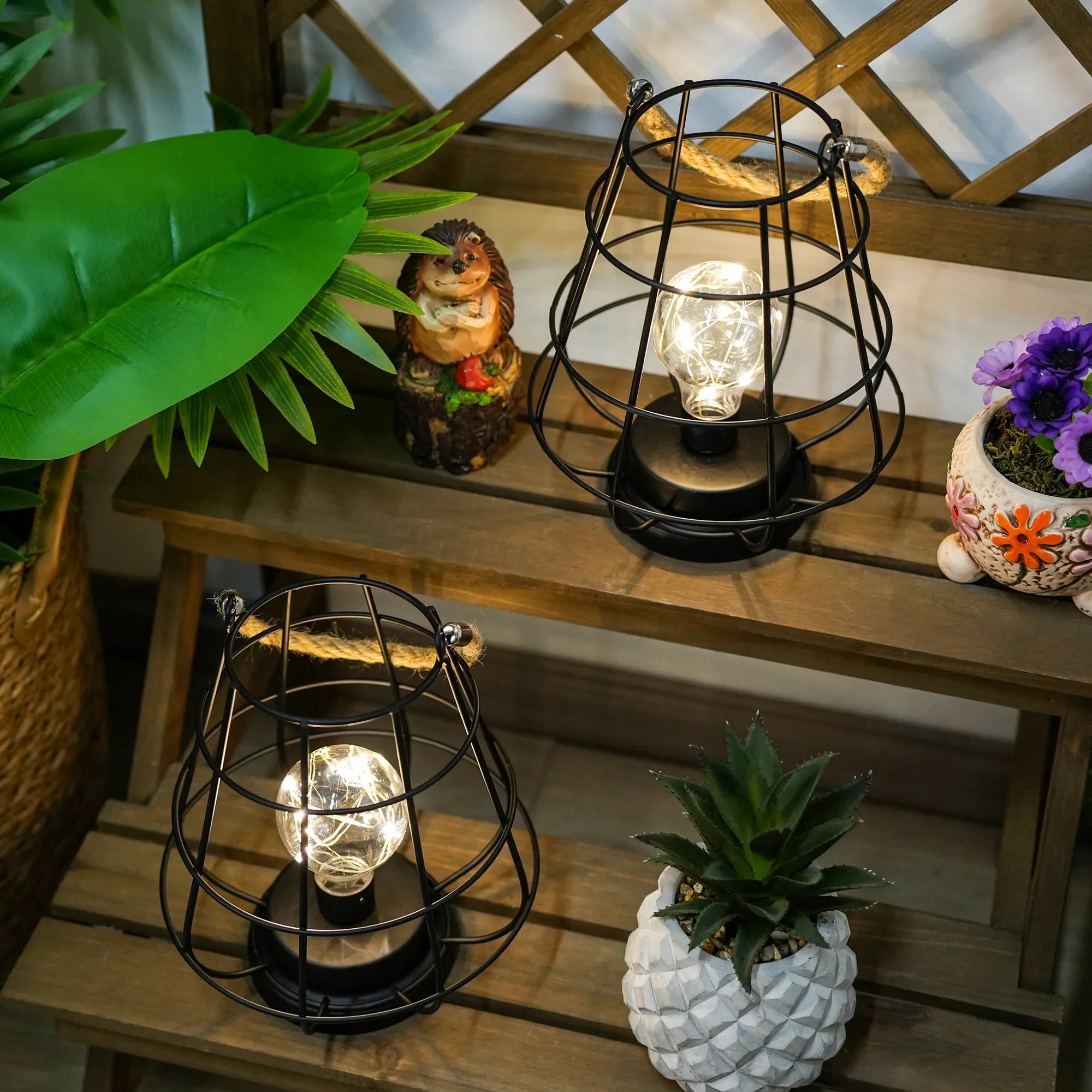 Set of 2 Cage Bulb Lantern Decorative Table Lamps-2