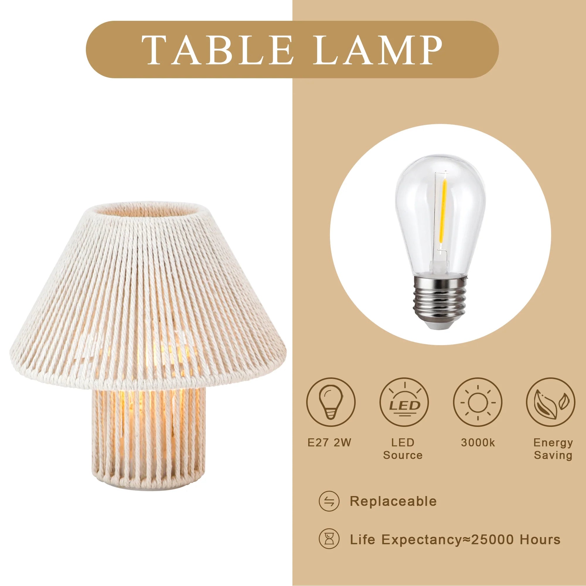 Set of 2 Woven Cotton Rope LED Cordless Table Lamp-4