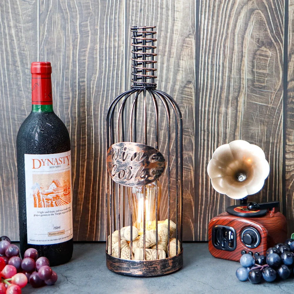 13.5”H Cordless Metal Wine Cork Holder Lamp-4