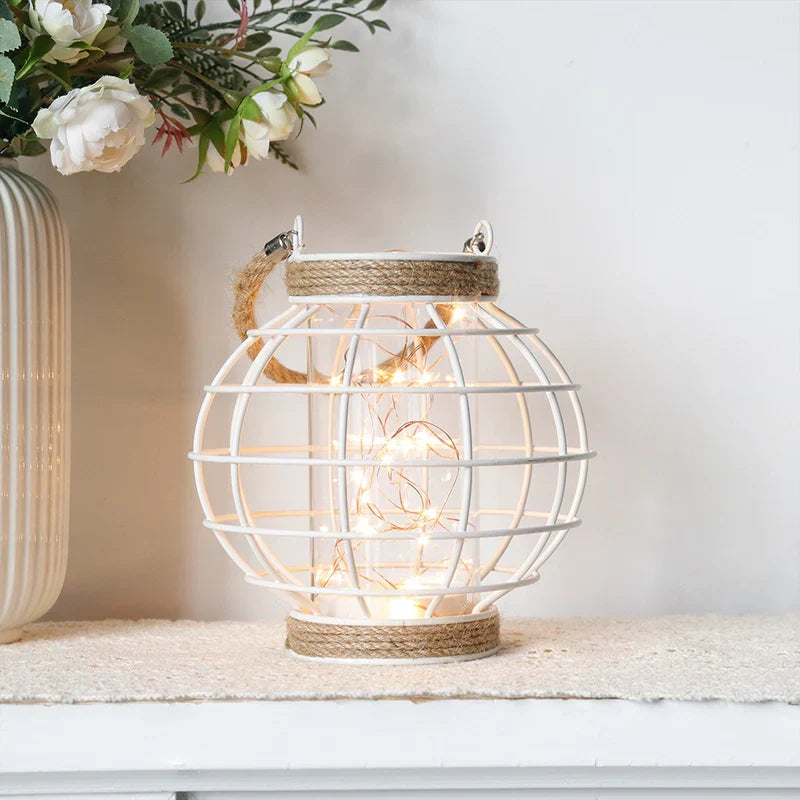 7.3" H Metal Cage LED Lantern Battery Powered Lamp(White)-2