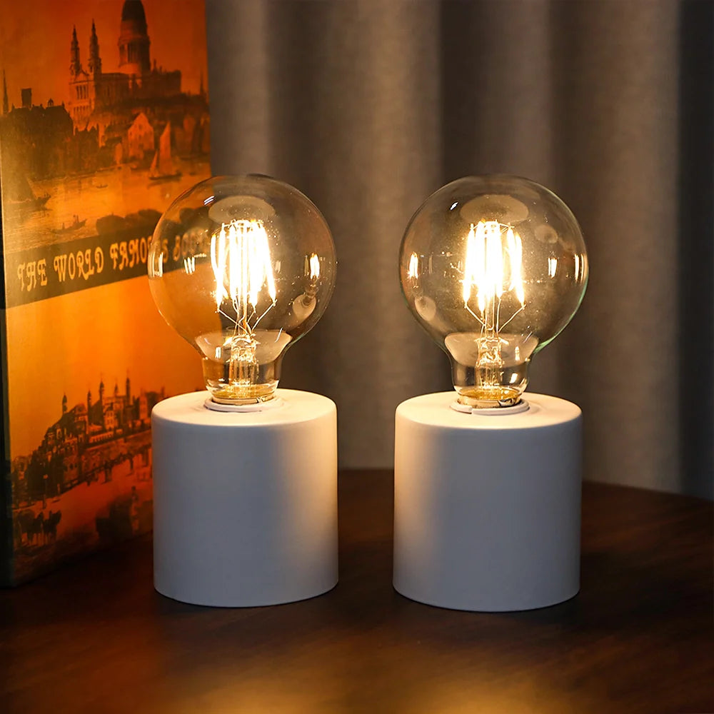 Set of 2 7"Tall White Table Lamp Battery Powered(White)-3