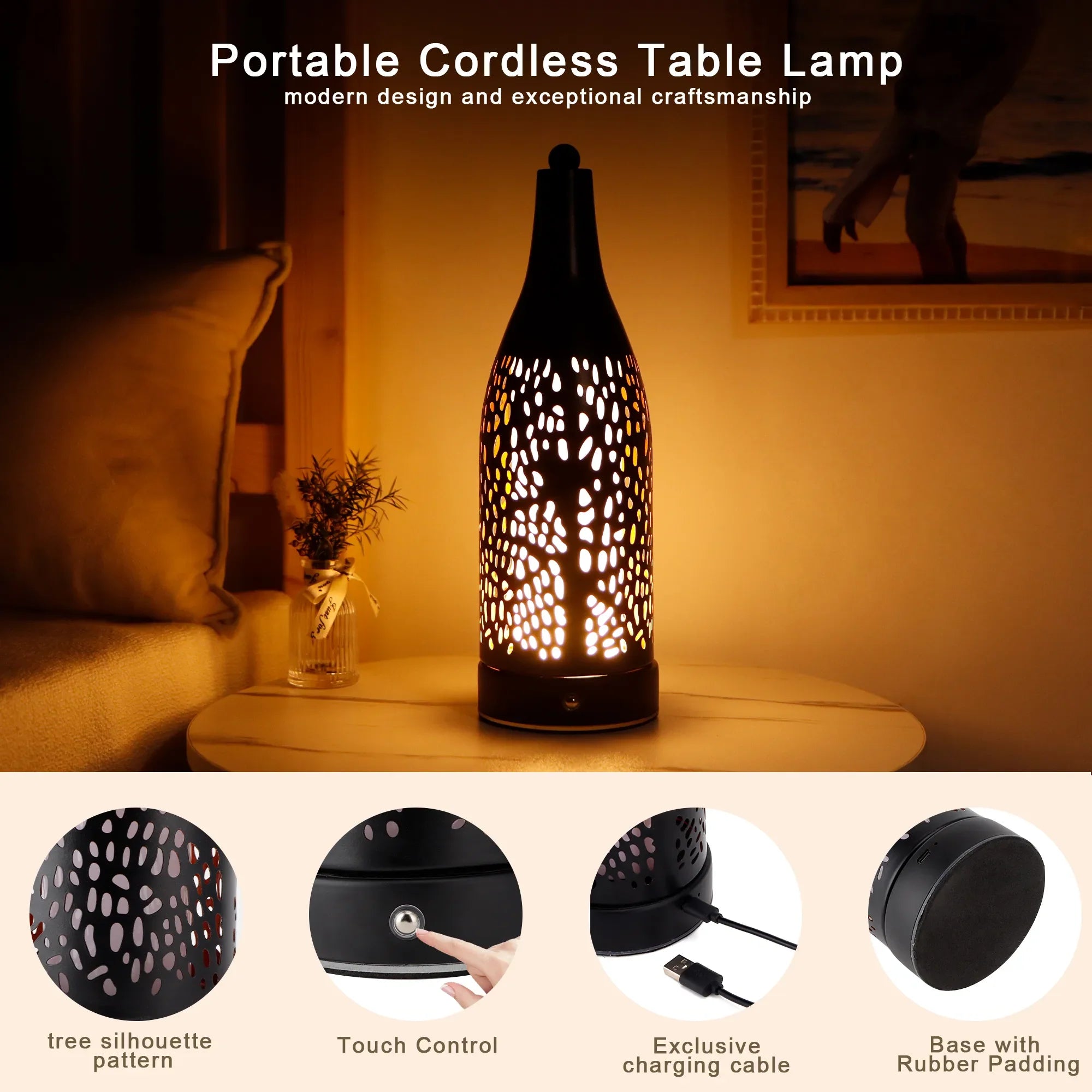 Cordless Table Lamp 4000mAh Rechargeable Battery Operated-4