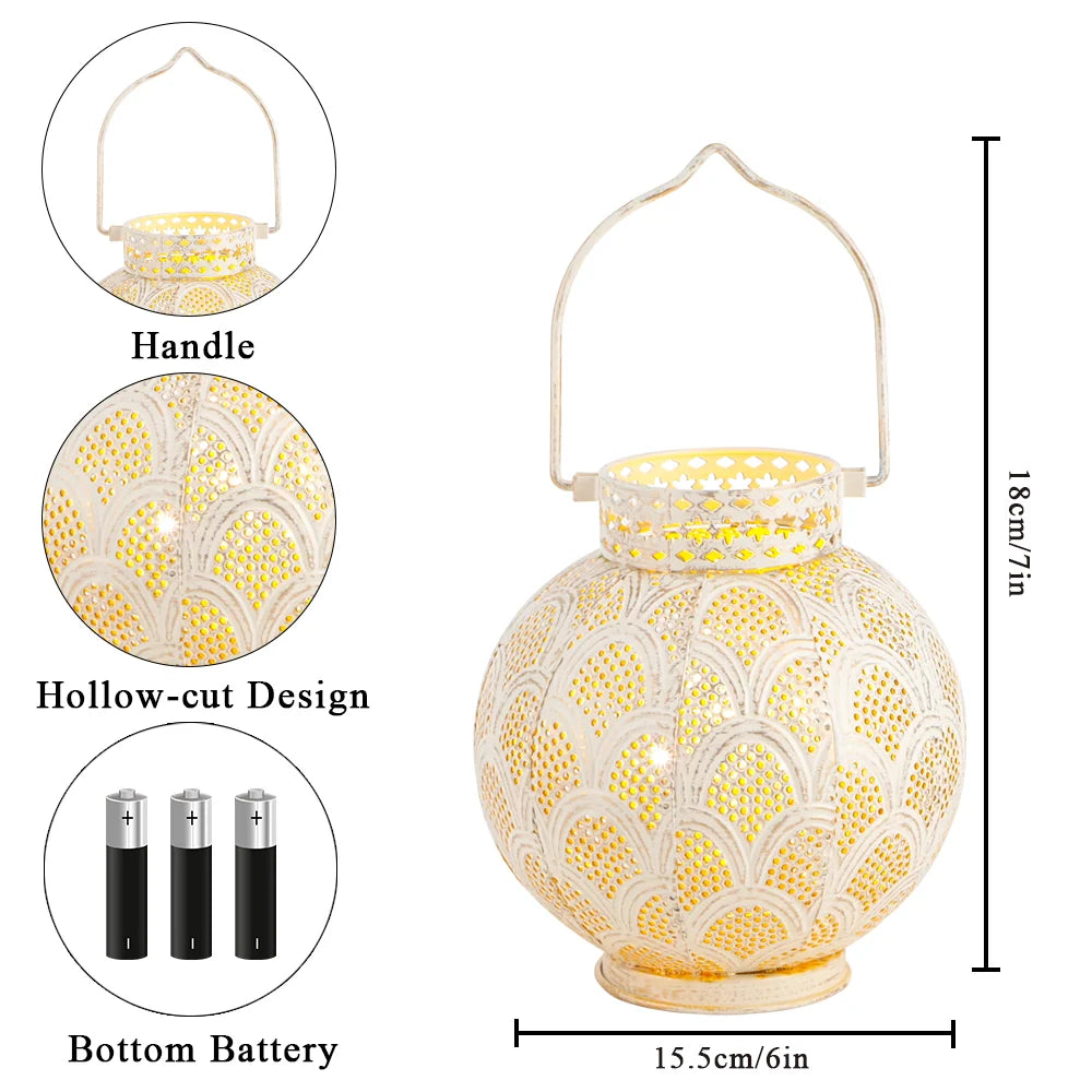 7'' High Battery Powered Cordless Lamp Moroccan Style Metal Table Lamp-3