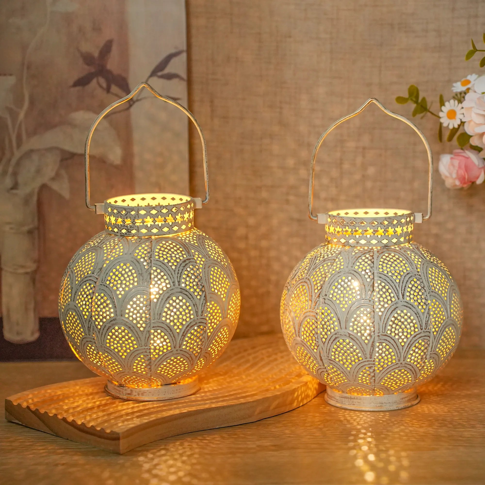 7'' High Battery Powered Cordless Lamp Moroccan Style Metal Table Lamp-0