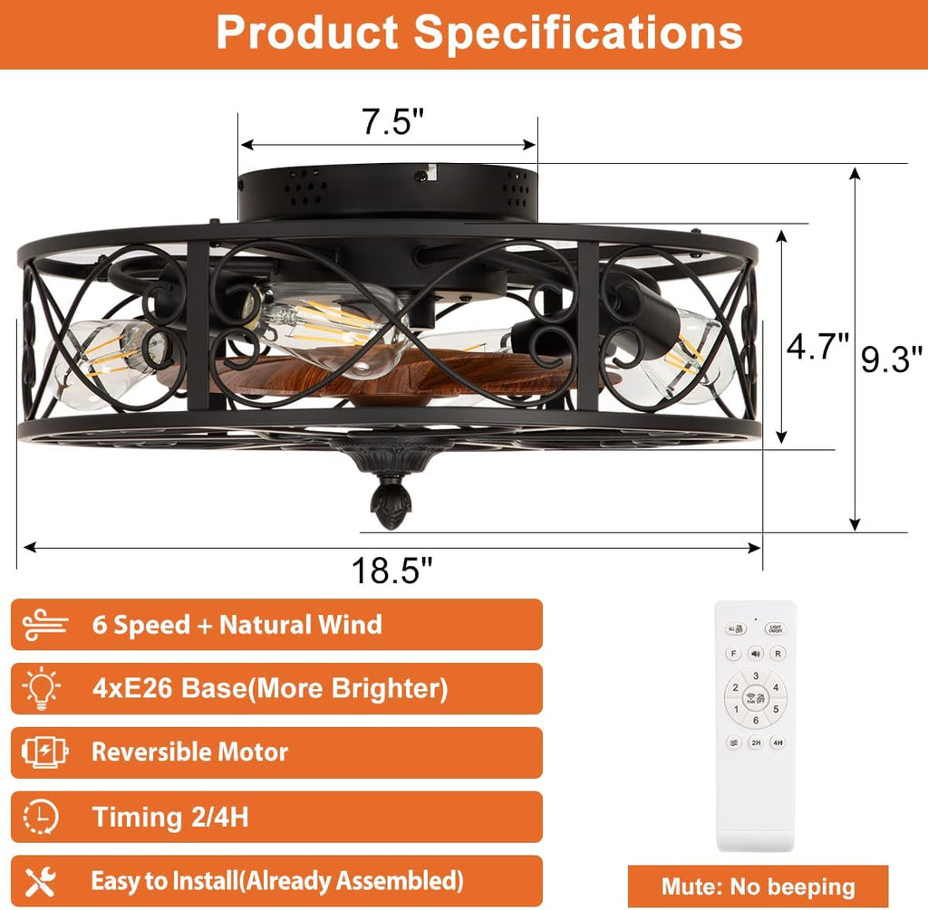 Matte Black Farmhouse Enclosed Ceiling Fan Lighting-2