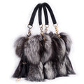 Fox Fur Fashion Handbag with Cowhide Trim