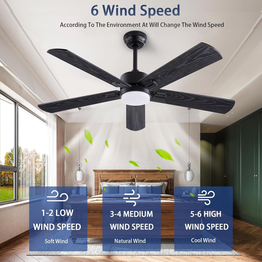 52Inch Black Walnut Ceiling Fan Integrated LED Light-3