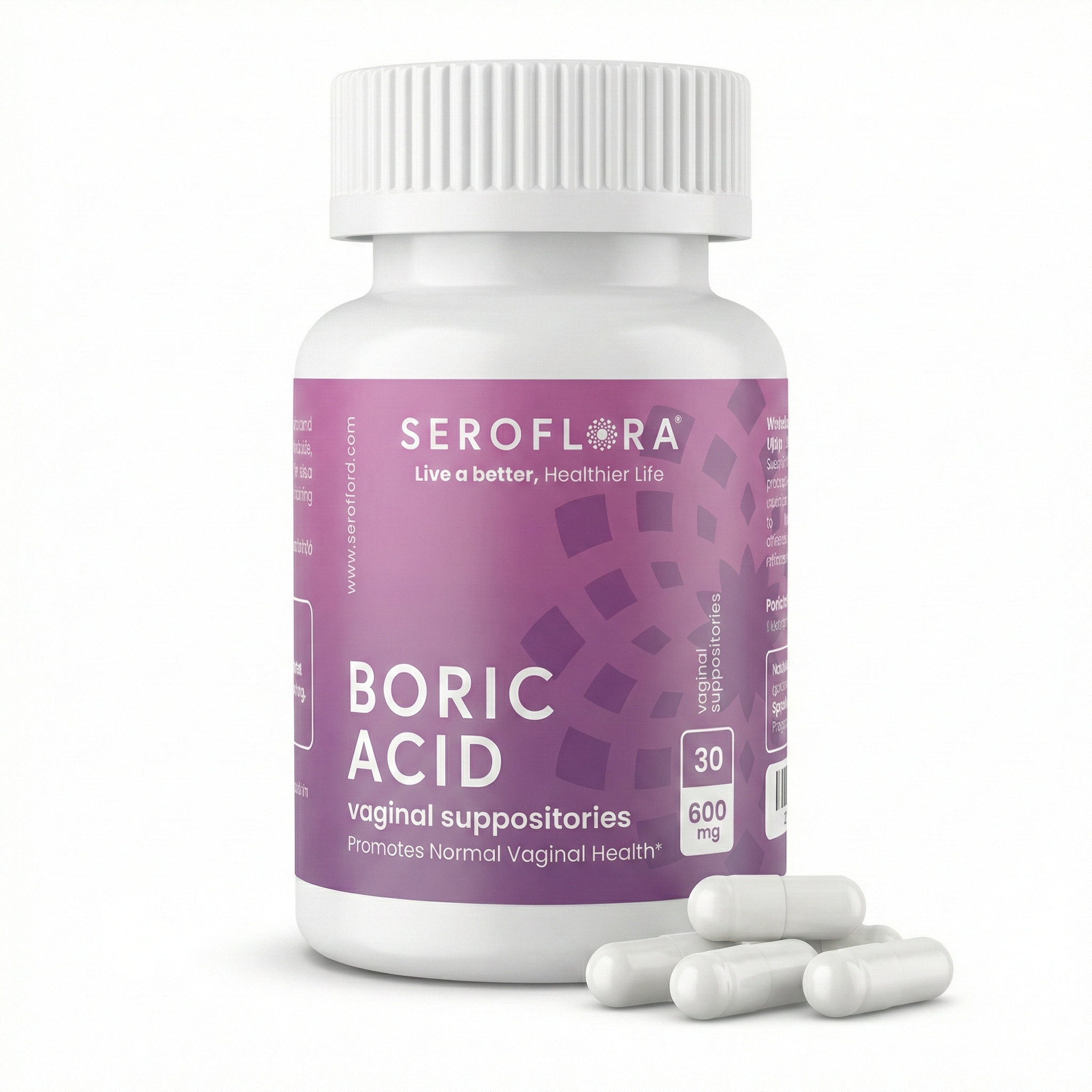 Seroflora Boric Acid Vaginal Suppositories 600mg 30 Count.-0