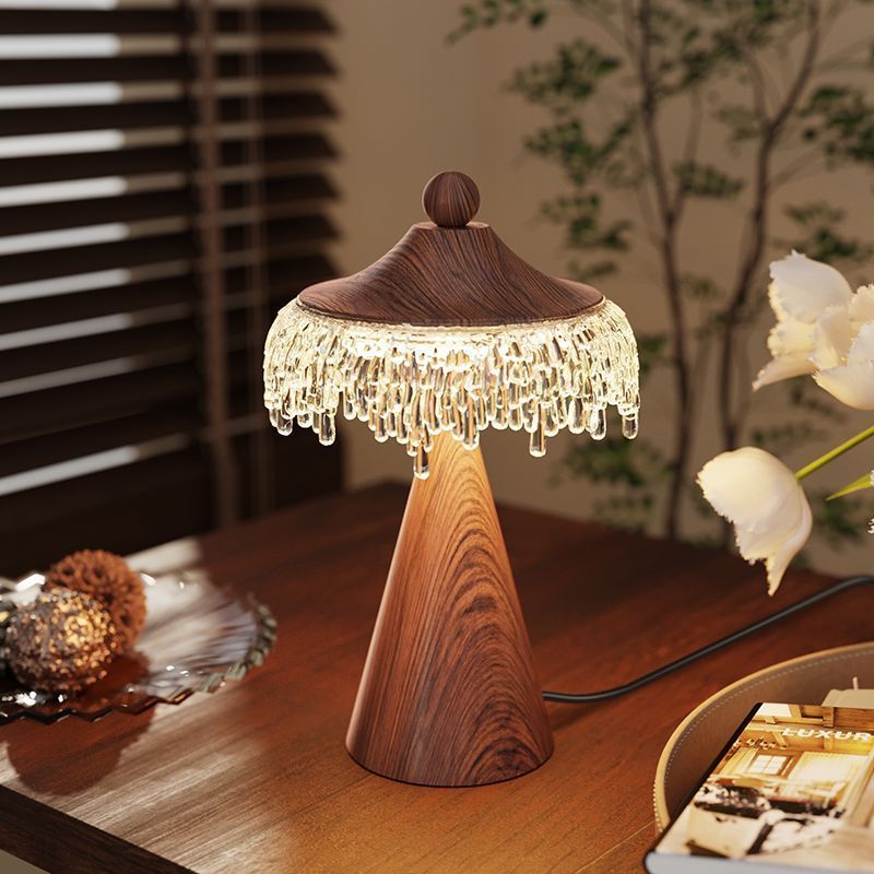 Walnut Acrylic Decorative Nightstand Lamp for Bedroom, Living Room, Office-2