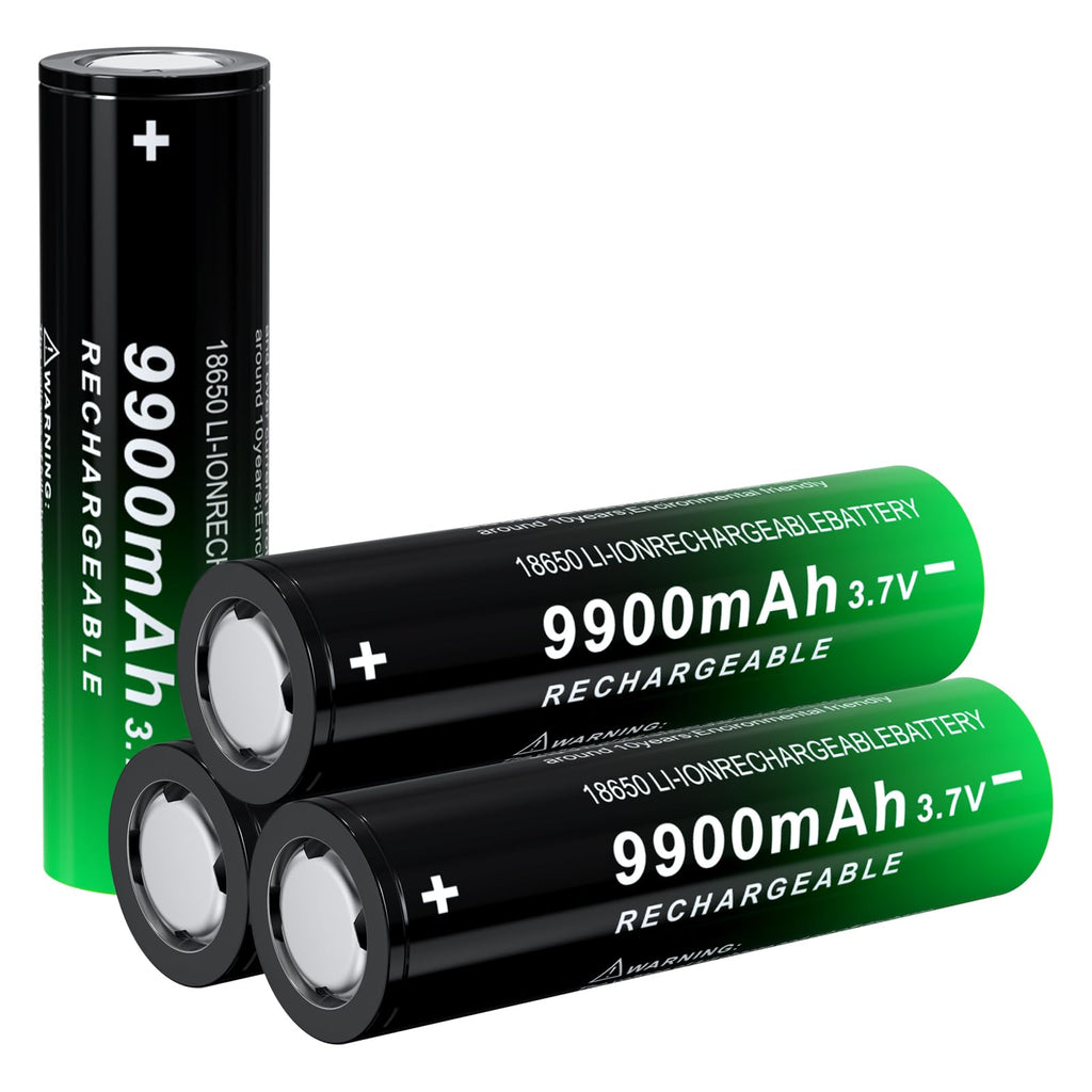 PAOWANG 18650 Rechargeable Battery 9900mAh Flat Top 3.7Volt Li Batteries for Headlamps LED Flashlights 4 Pack