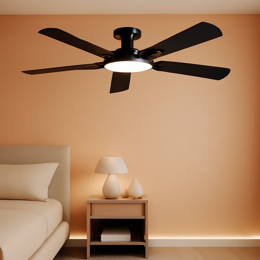 52 Inch Low Profile Matte Black Ceiling Fan LEDLight-0