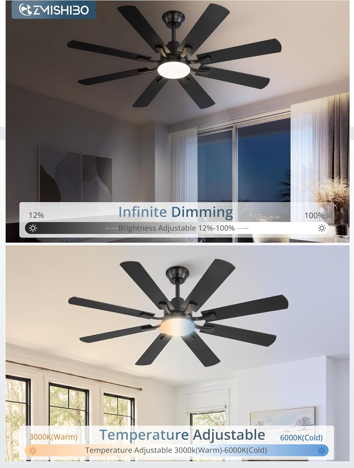 52 Inch Ceiling Fan With Dimmable Integrated LED Light-3