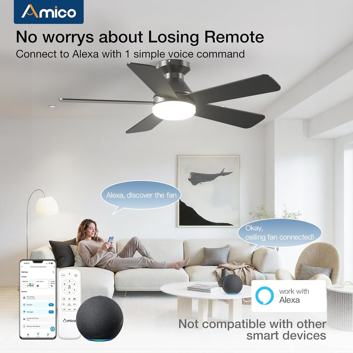 42 Inch Black Low Profile Smart Ceiling Fan Lights-1