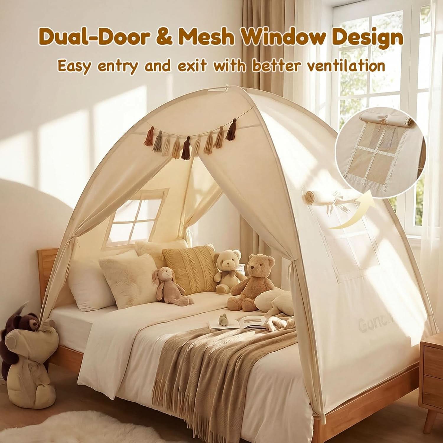 Twin Bed Tent For Kids Ultra Privacy Canopy Star Lights-1