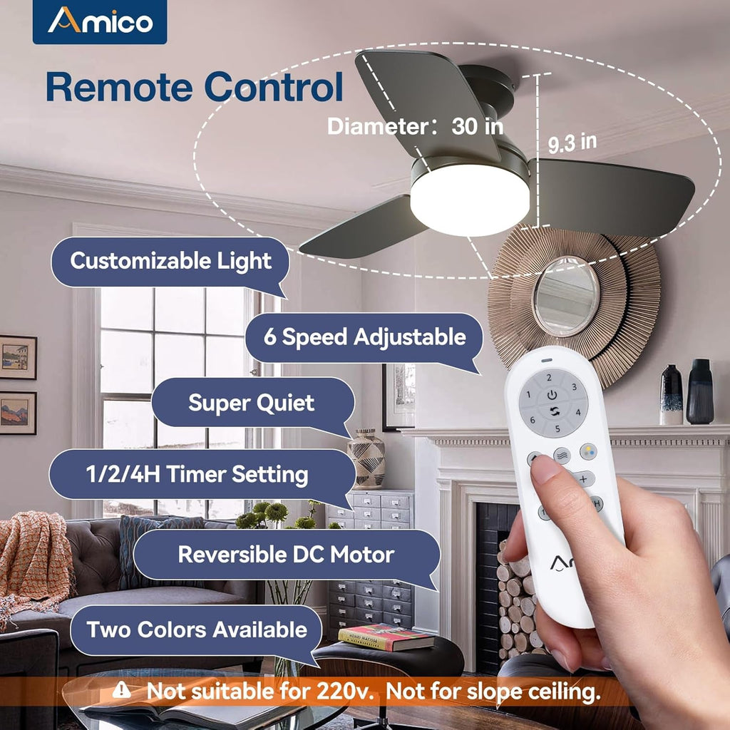 30 Inch Black Ceiling Fan Energy Efficient Remote Control-1