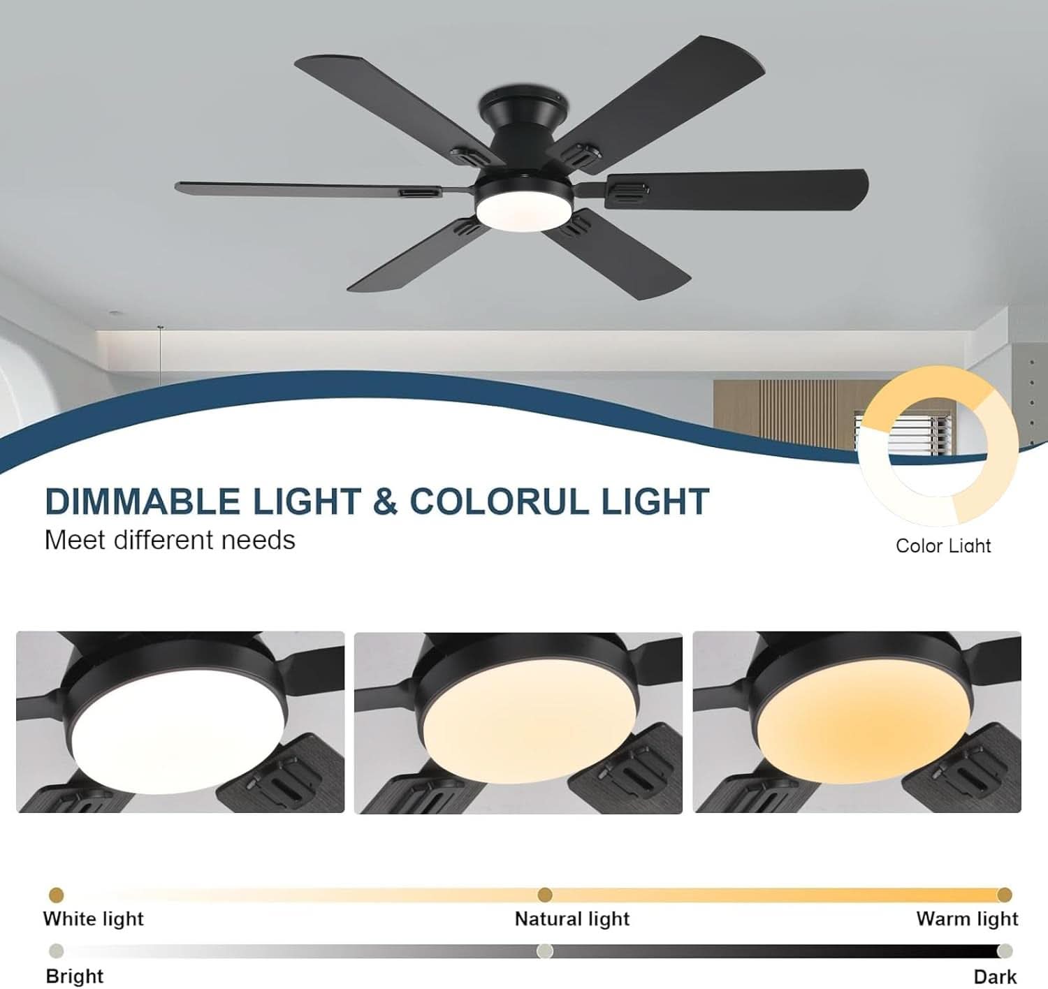 56Inch Jet Black Ultra Quiet Flush Mount Ceiling Fan-1