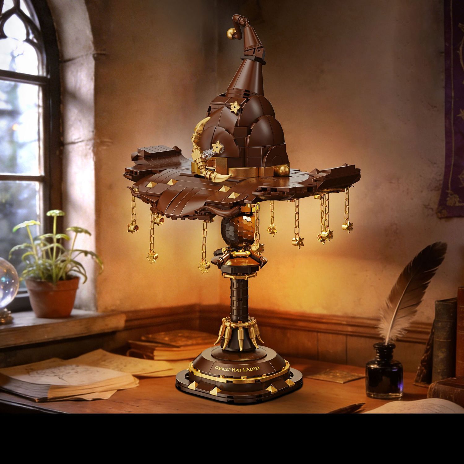 Wizard Hat Table Lamp, Fantasy LED Ambient Light, Magical Desk Lamp for Bedroom, Gaming Room & Reading Corner Decor, DIY Building Block Table Lamp-0