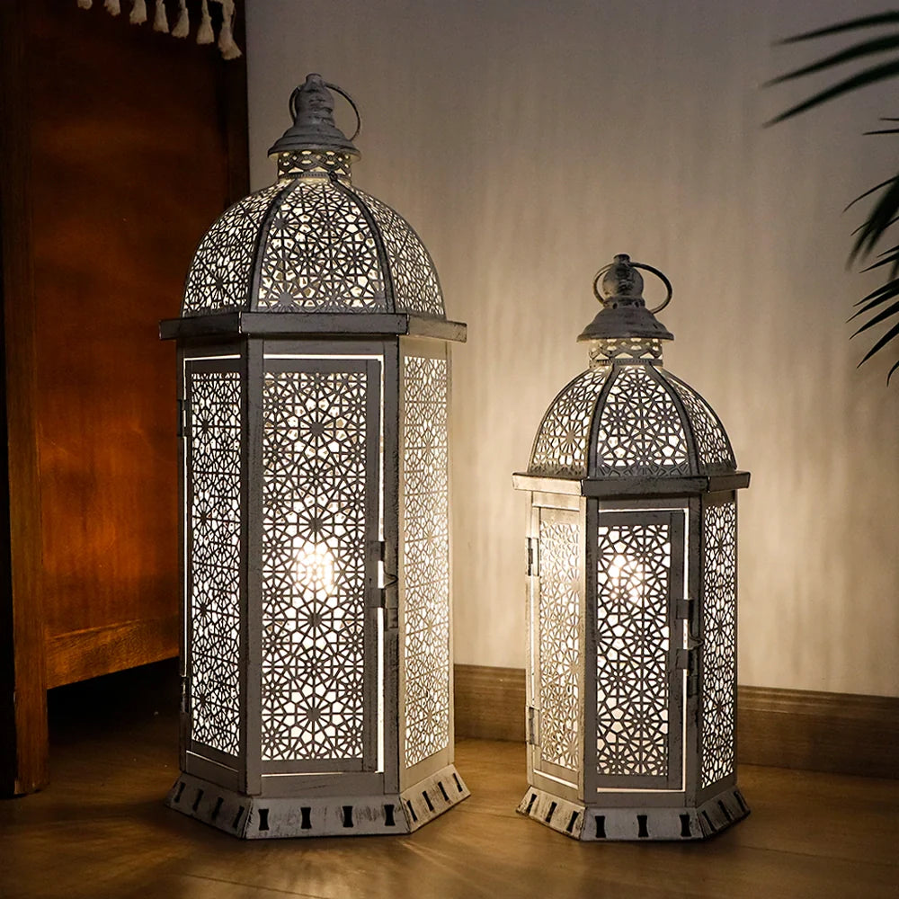 Set of 2-15"&19.5"H White Metal Lanterns-4
