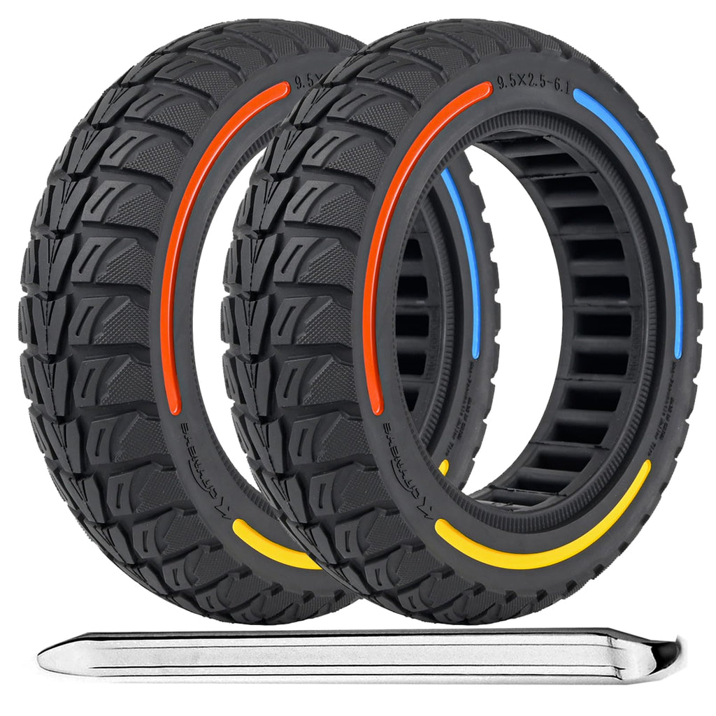 TOCBEUU 9.5x2.5-6.1 Solid Tires for Electric Scooter Off-Road Replacement Wheels Tubeless Rubber Tyre for NIU KQi3 Pro/Max/Sport Electric Scooter- 3 Color(2PCS)