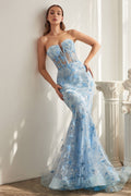 Strapless Butterfly Print Mermaid Gown-0