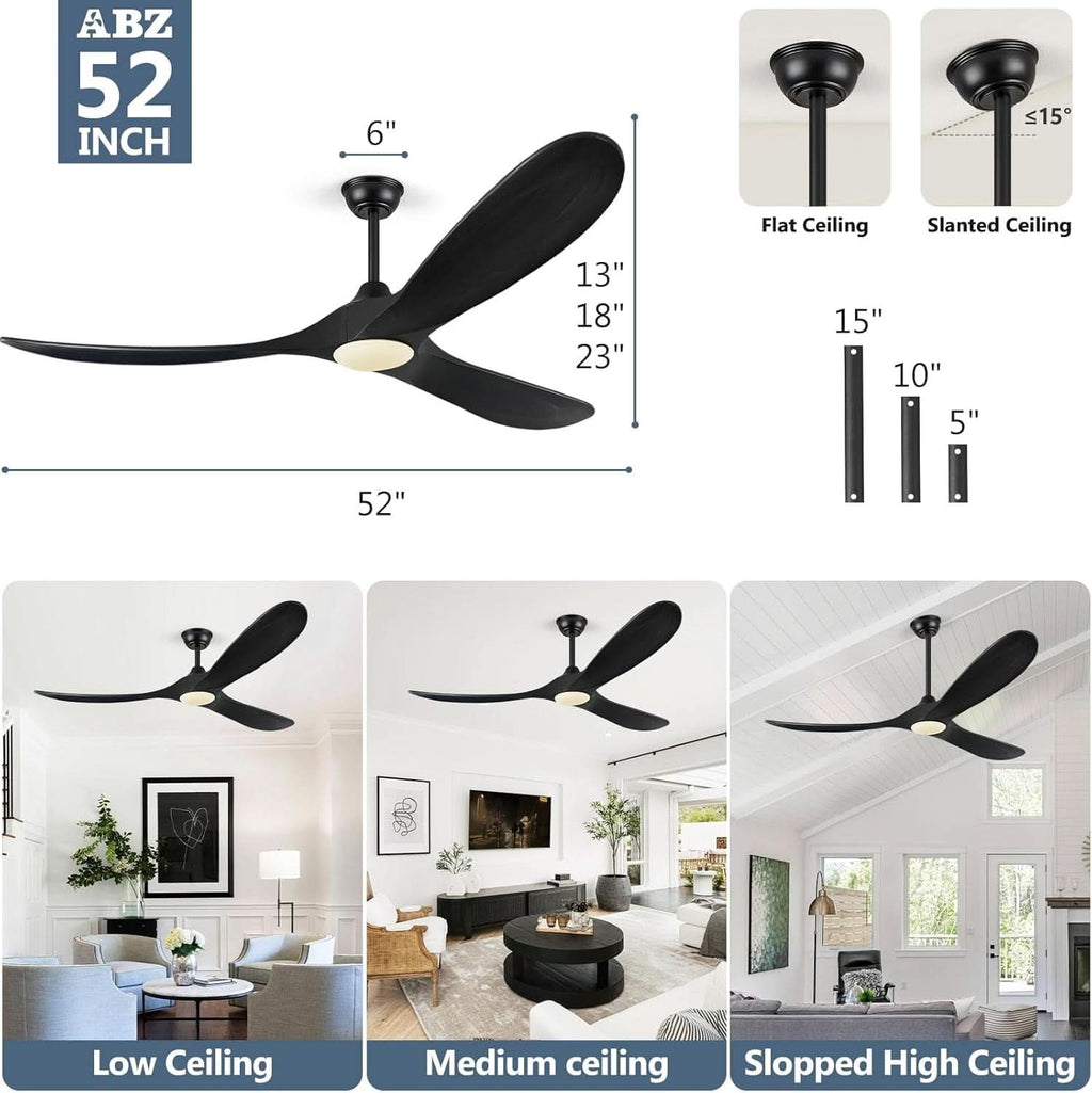 52Inch Matte Black Ceiling Fan Indoor Outdoor Low Noise-4