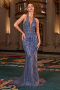 Fitted Halter Beaded Gown-0