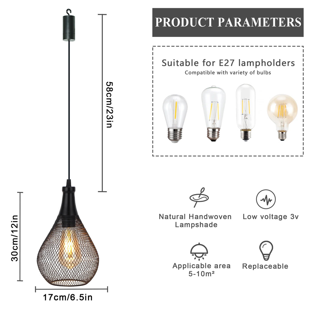 Set of 2 Hanging Lamps Battery Operated-4