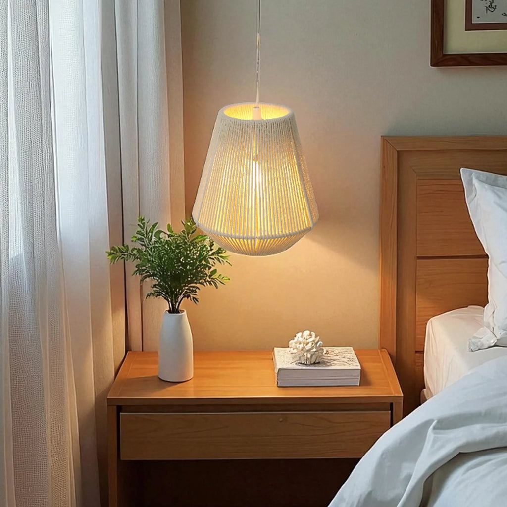 8" H Woven Hemp Rope Battery Powered Hanging Lamp-4