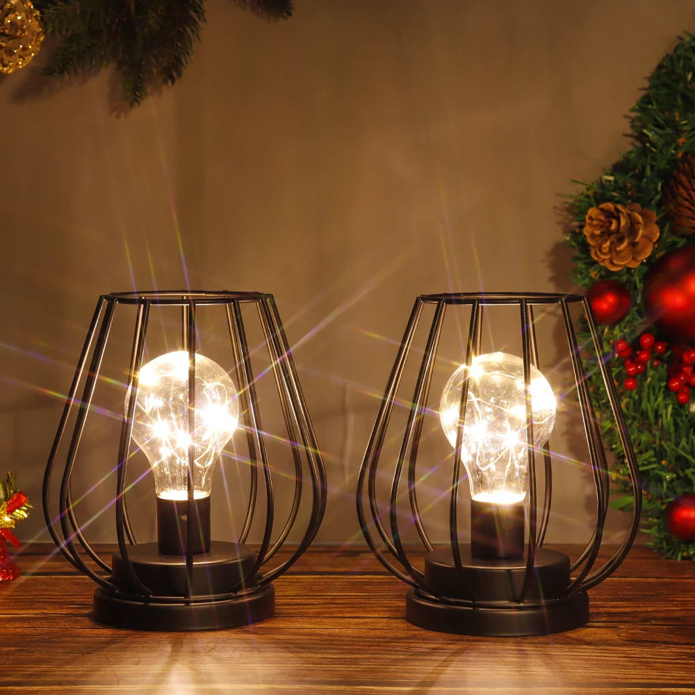 7''Tall  Set of 2 Metal Battery Operated Lamp  (Black)-4