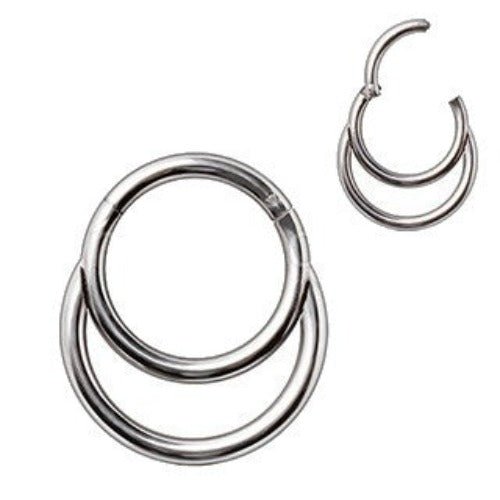 316L Stainless Steel Double Ring Seamless Clicker Ring / Septum Jewelry-0