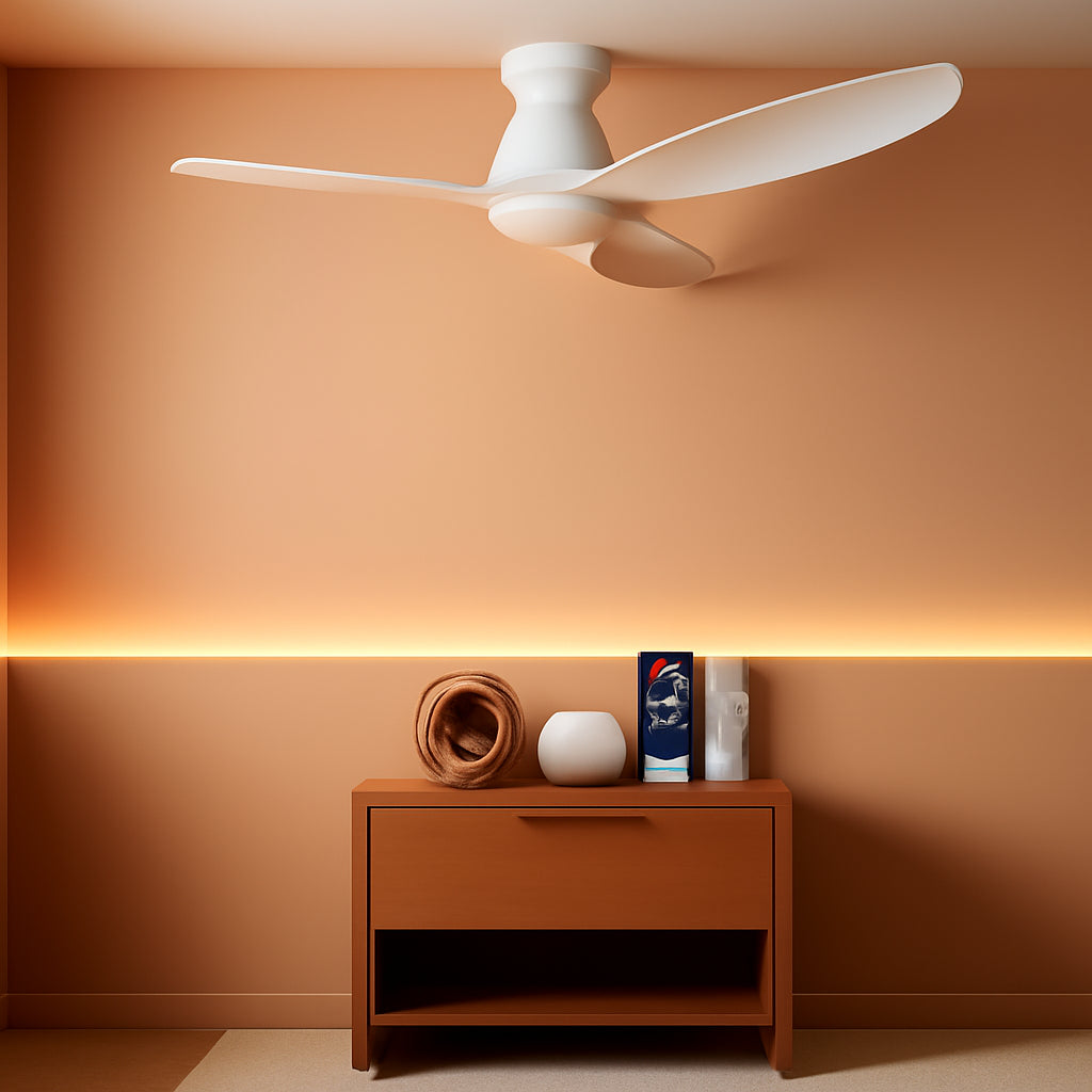 52 Inch Matte White FlushMount Ceiling Fan Dimmable-0