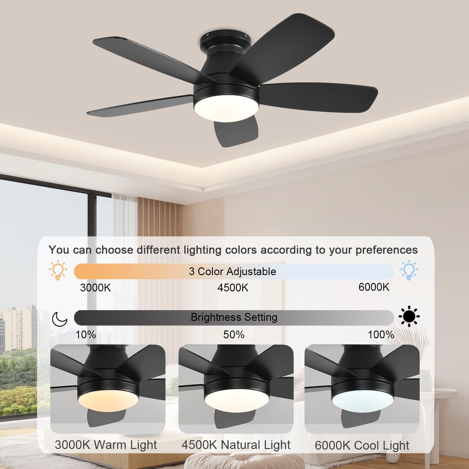 42 Inch Black Ceiling Fan With Light-2