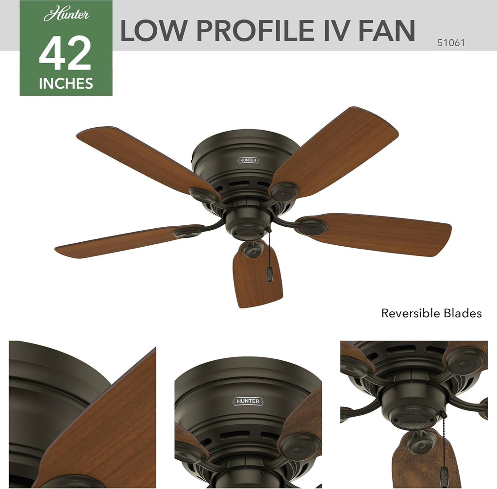 42 Inch Flush Mount Indoor Ceiling Fan Bronze NoLight-4