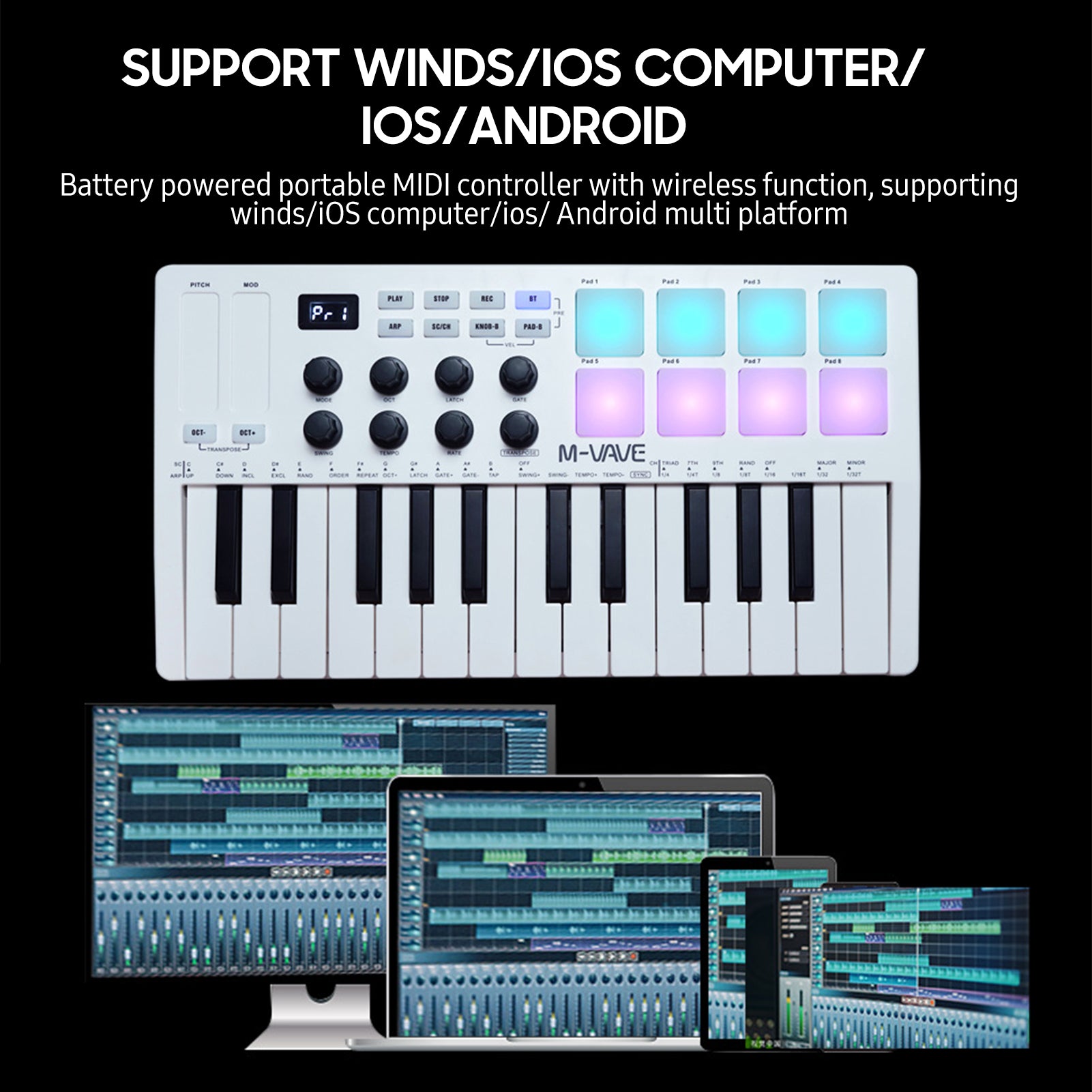M-VAVE 25-Key Portable USB MIDI Controller Keyboard