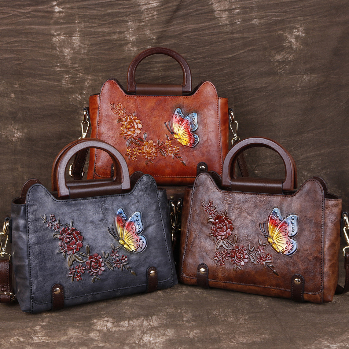 Embossed Leather Single Shoulder Crossbody Handbag
