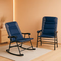 2 Piece Outdoor Patio Furniture Set With Folding Padded Rocking Chairs Navy Blue For Porch Balcony And Camping