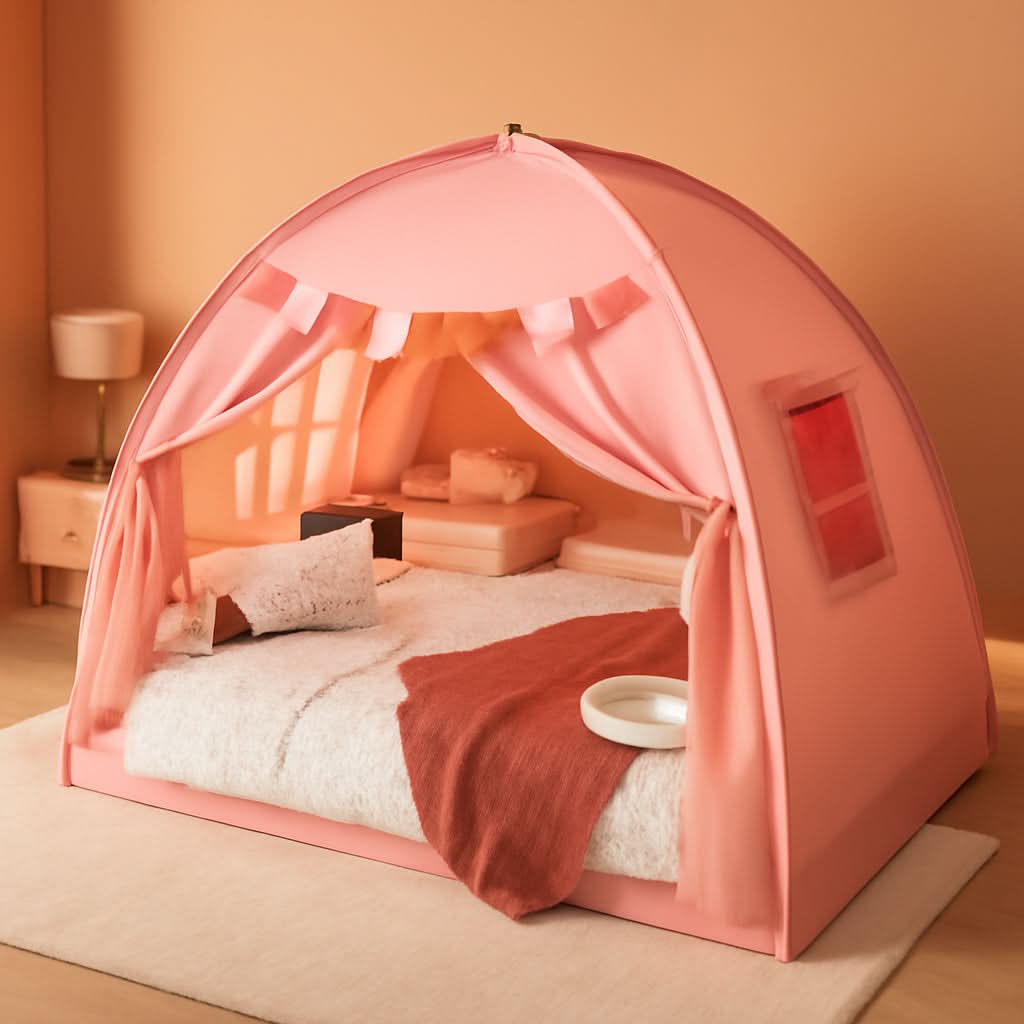 Pink Full Size Canopy Tent Dual Door Access Blackout Fabric-0