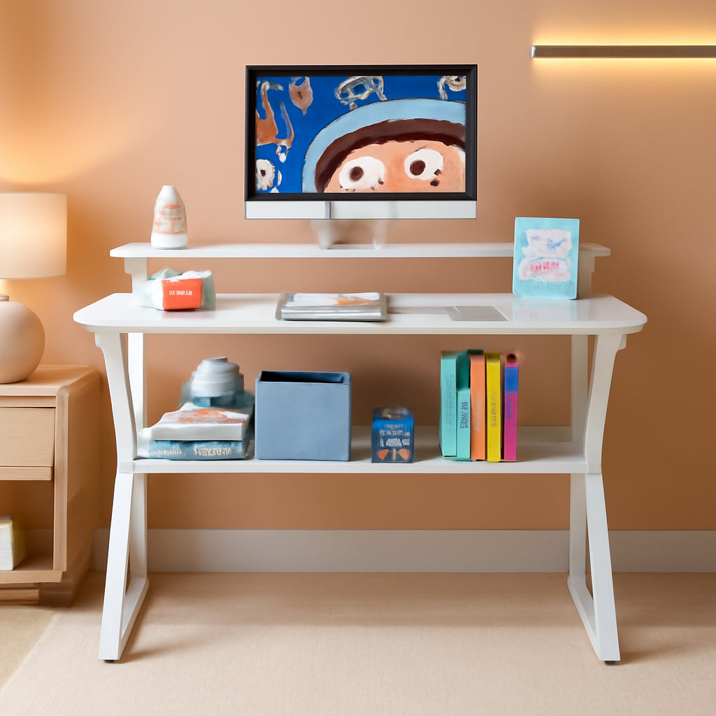 27.5 Inch White Computer Desk With Storage Shelves