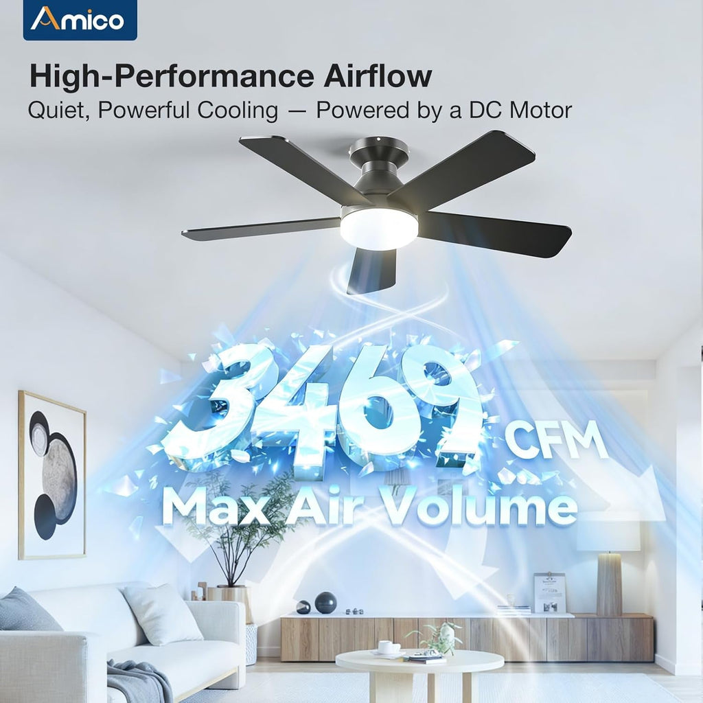 42 Inch Black Low Profile Smart Ceiling Fan Lights-4