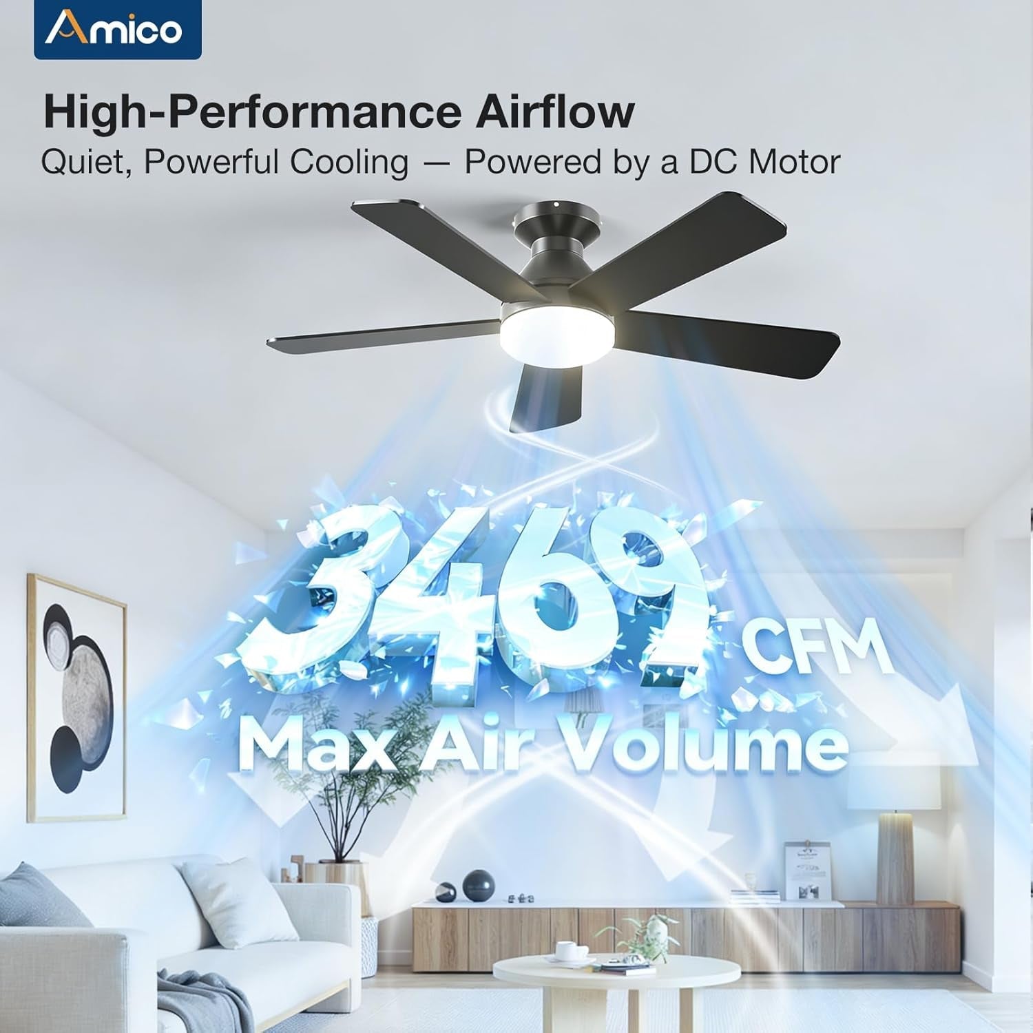 42 Inch Black Low Profile Smart Ceiling Fan Lights-4