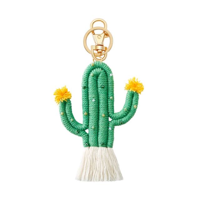 Handmade Bohemian Cactus Key Chain with Rice Beads