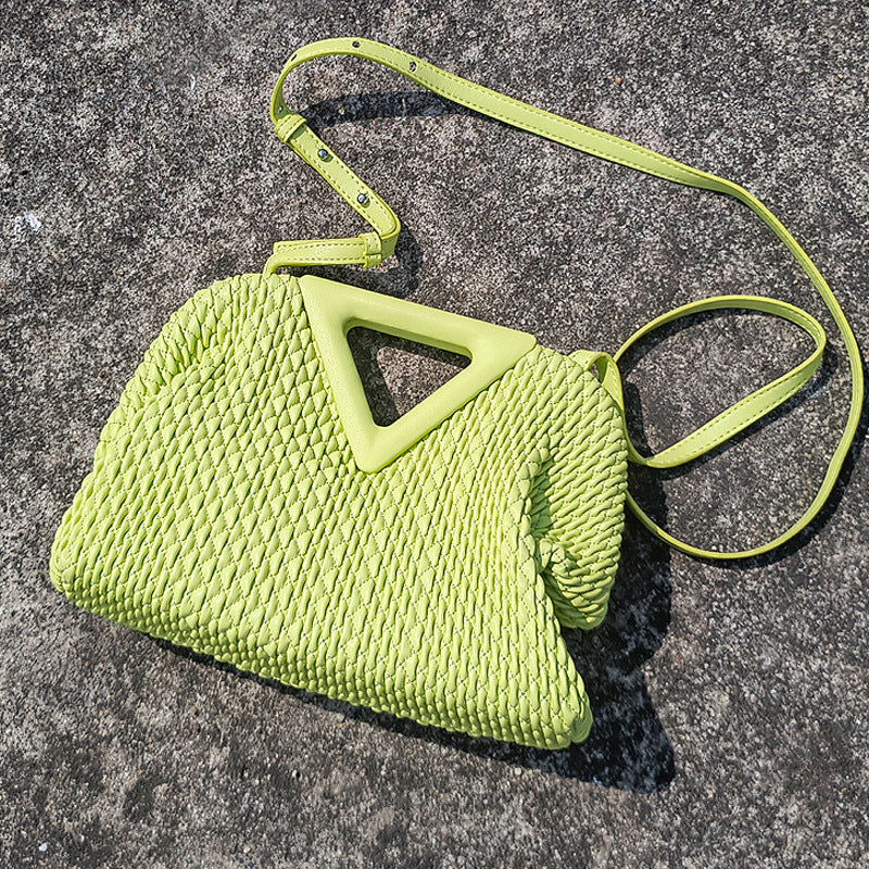 Women's Embroidered Crinkled Cloud Leather Handbag
