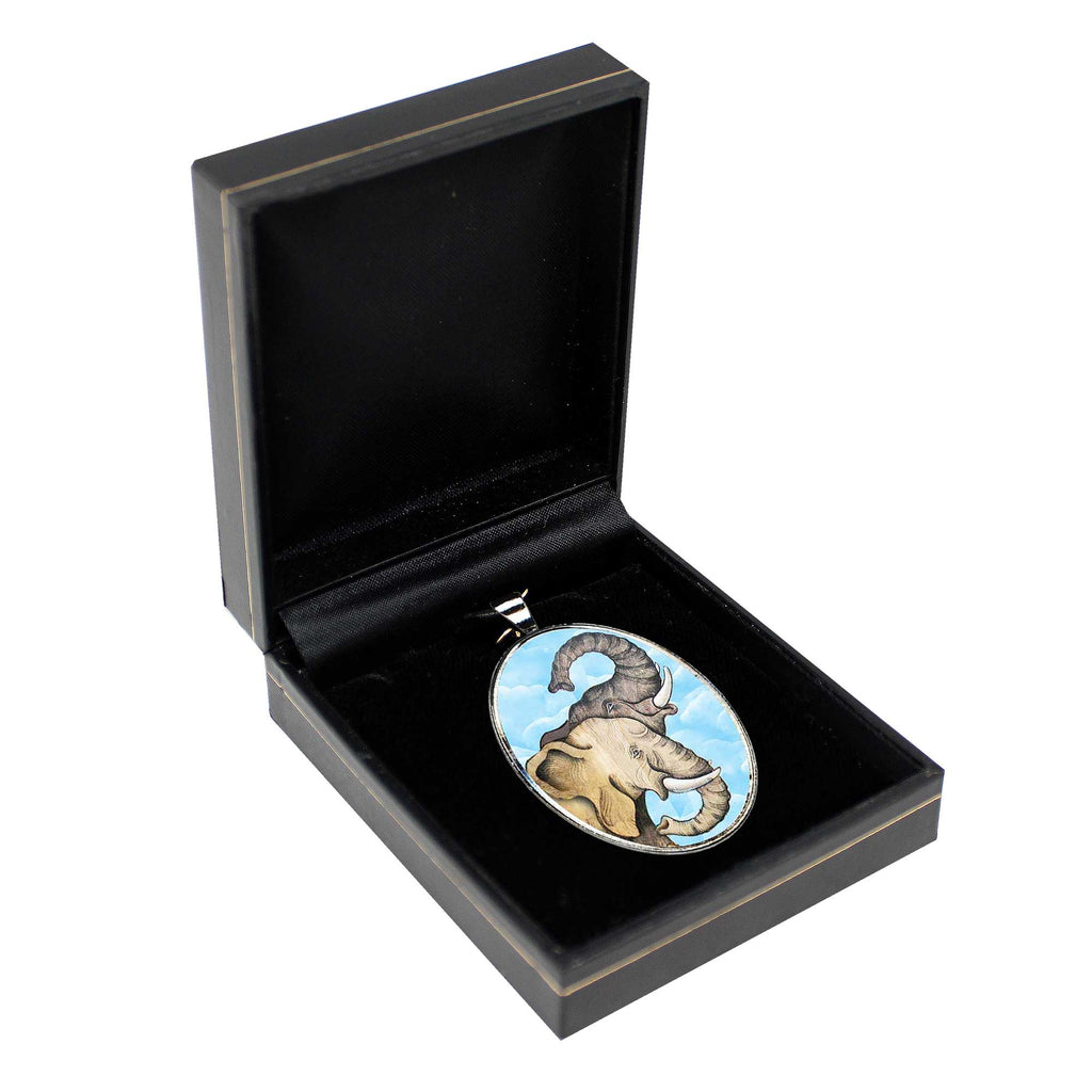 Elephant Trunks Silver Plated Mother of Pearl Jewelry Necklace - 44017-3