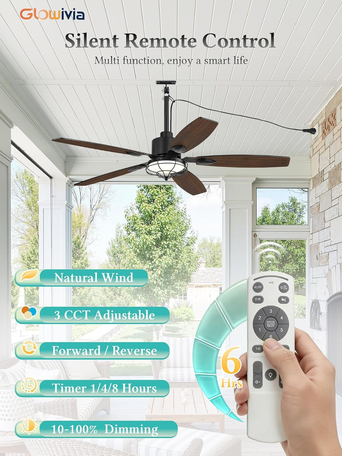 52 Inch Black Weather Resistant Outdoor Ceiling Fan-2