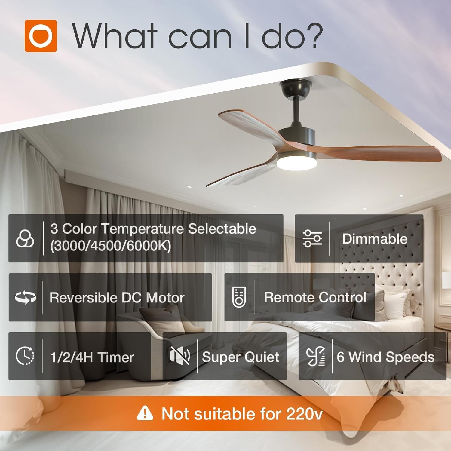 Jet Black 52Inch Ceiling Fan Dimmable Remote Lighting-3