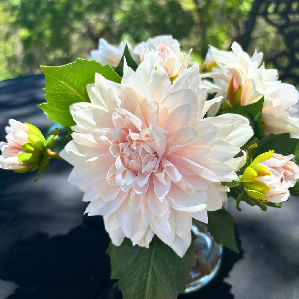 Artificial Dahlia Flower Arrangement in Glass Vase - 10"-3