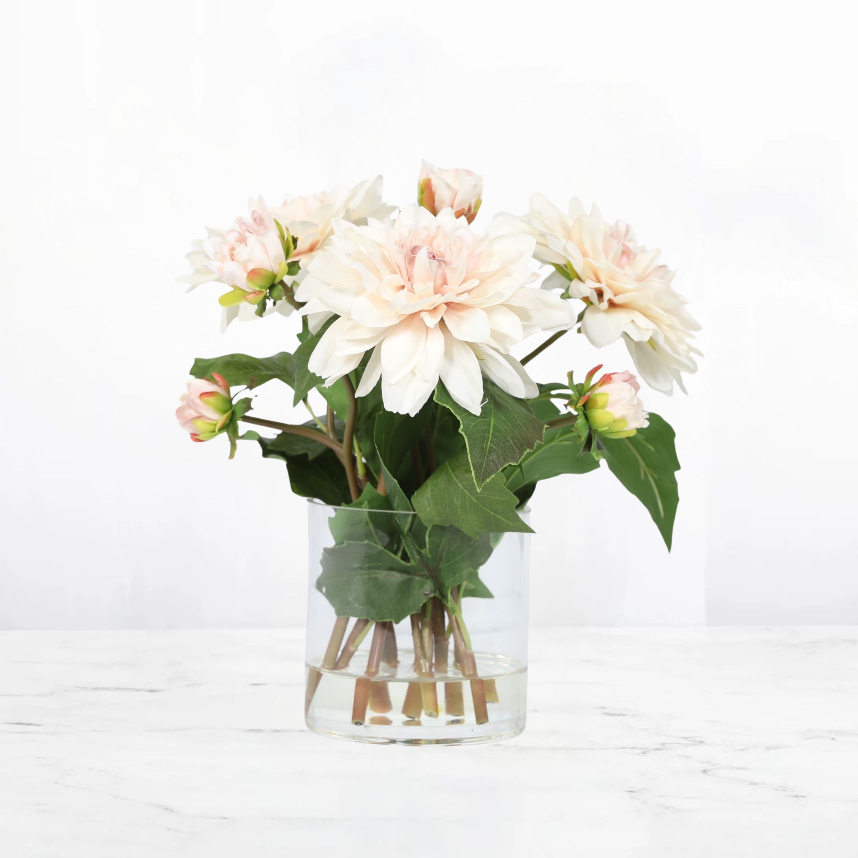Artificial Dahlia Flower Arrangement in Glass Vase - 10"-0